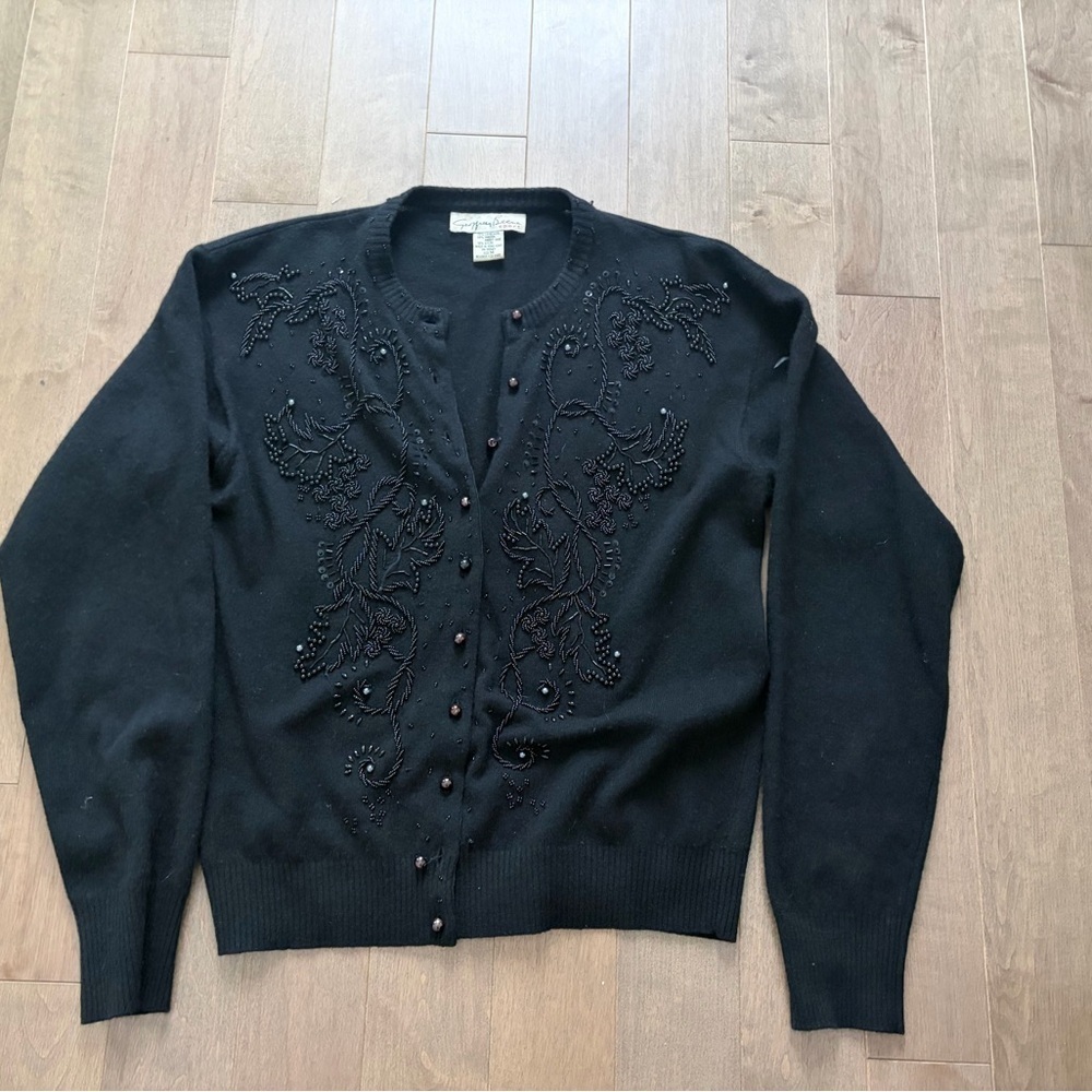 Vintage Black Beaded Wool Women's Sweater size L